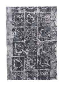 Composition à la poire acrylique sur monotype sur papier froissé 54 x 37