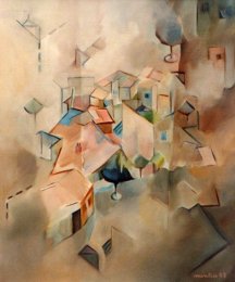 1983  -   Les toits   Huile sur toile   65 X 54