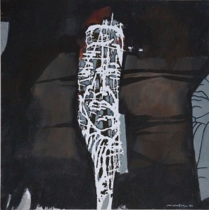 Composition à la tête acrylique sur monotype sur papier 30 x 30