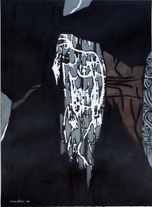 Composition au nu penché acrylique sur monotype sur papier 38 x 28