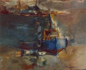 1972 - Le bateau de pêche Huile sur toile 46 X 38