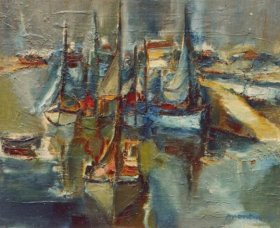 1972 - Vue du port de Honfleur Huile sur toile 46 X 38
